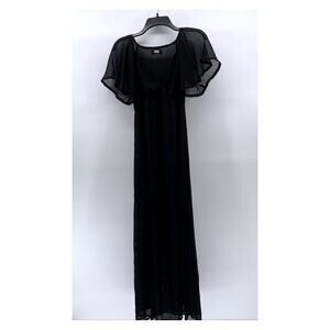 BIK BOK Women's Black Sheer V-Neck Flutter Short Sleeve Maxi Casual Dress SZ XS